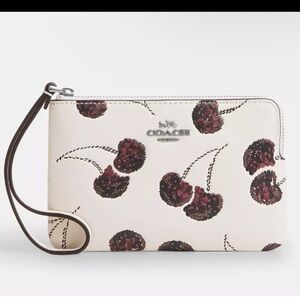 Coach Corner Zip Wristlet With Cherry Print NWT